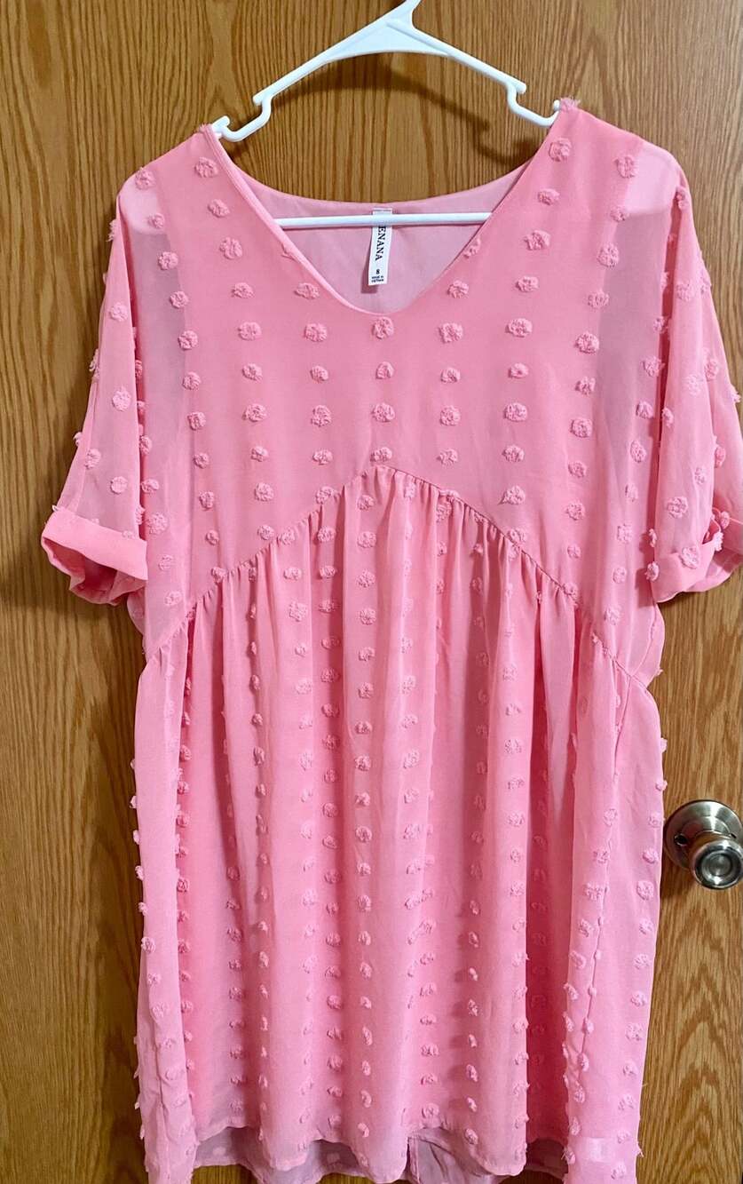 Zenana Swiss Dot Babydoll Dress Size S Pink V-Neck